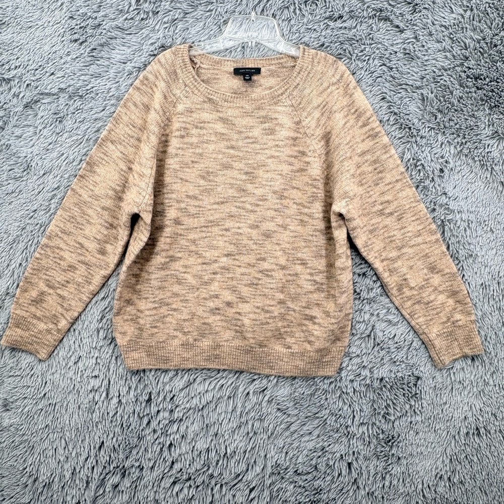 Ann Taylor Sweater Womens XXL Pullover Alpaca Wool Blend Marled Brown Beige